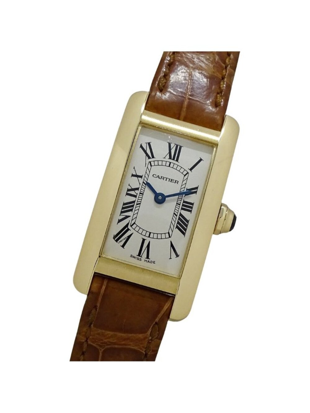 Cartier Watch Tank Americanine SM Quartz 750 Yellow Gold Leather Square
